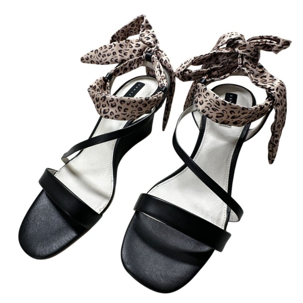 Sanctuary Sandals Whimsy Wedge Womens Size 11 Leopard Print Black Tie Strap - Picture 2 of 11